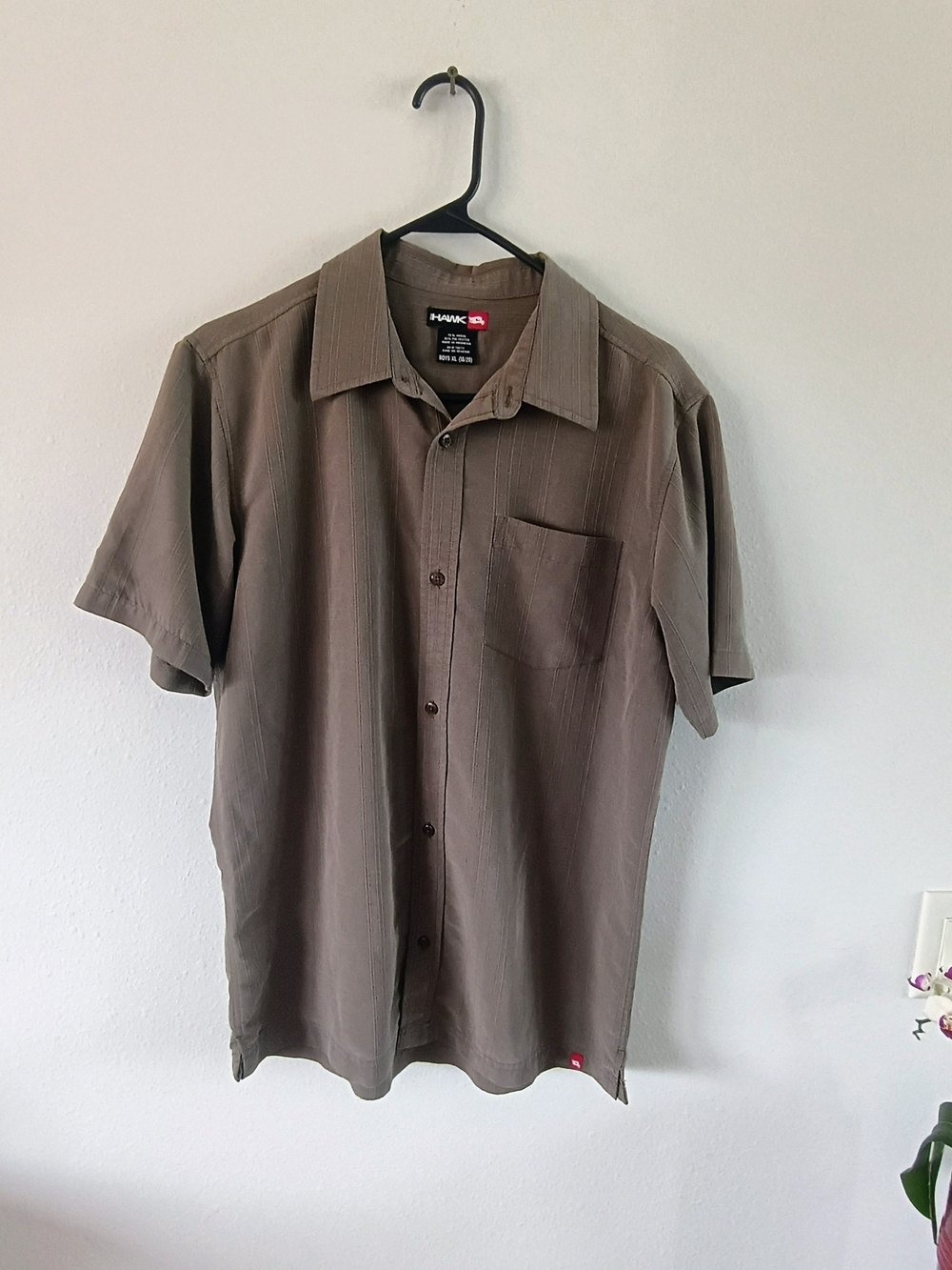Tony Hawk Boys XL Gray Taupe Modal Button Up Shirt Y2K Skater Casual
